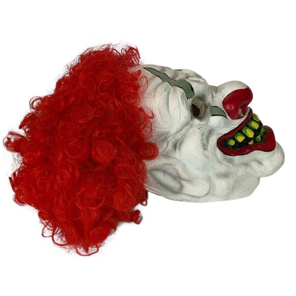 Scary Creepy Clown Foam Halloween Costume Mask With Red Curly Wig - Picture 2 of 4
